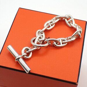HERMES Logo Chaine D'ancre MM Chain Bracelet 14 Link Silver Ag925 388LC548